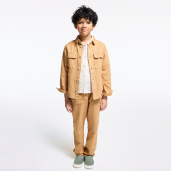 قميص فوقي قماش بني اللون للأولاد